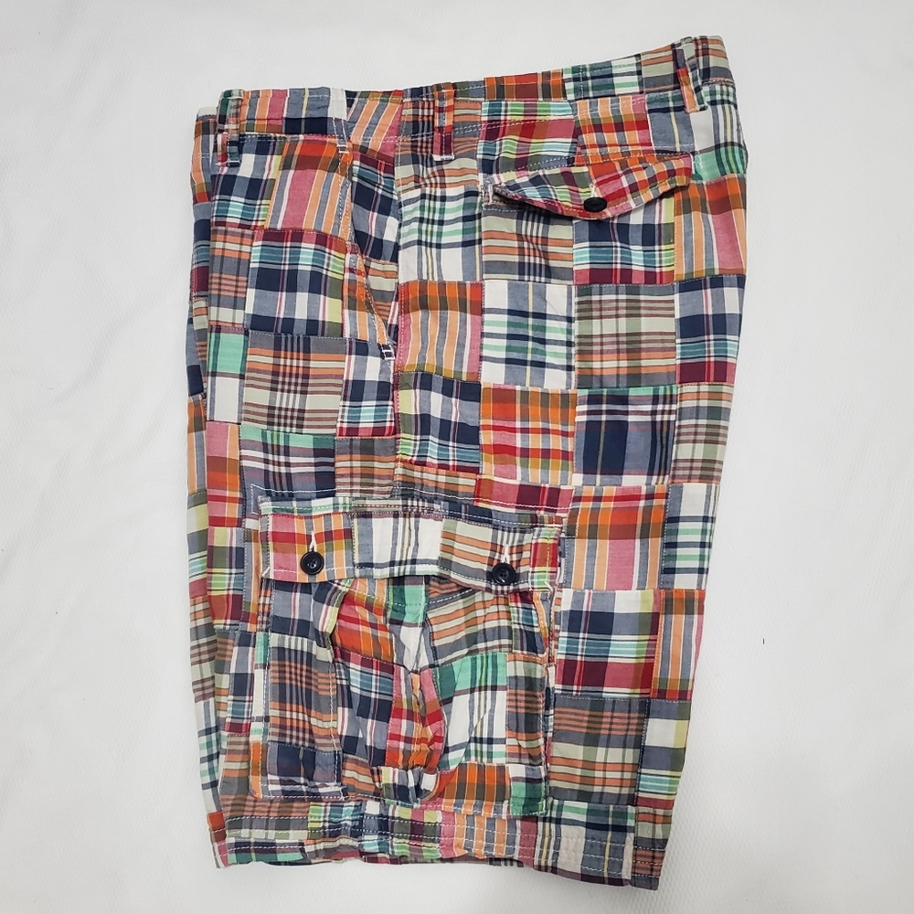 GAP Rugged Short Madras Patchwork Plaid Cargo Shorts 38 Waist